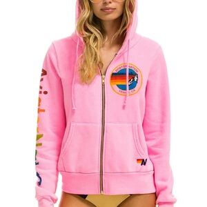 Aviator Nation Vibrant Pink Hoodie with Rainbow Accents